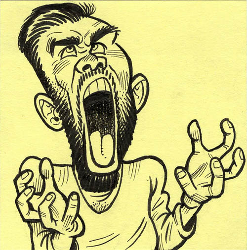 Angry man howling with frustration